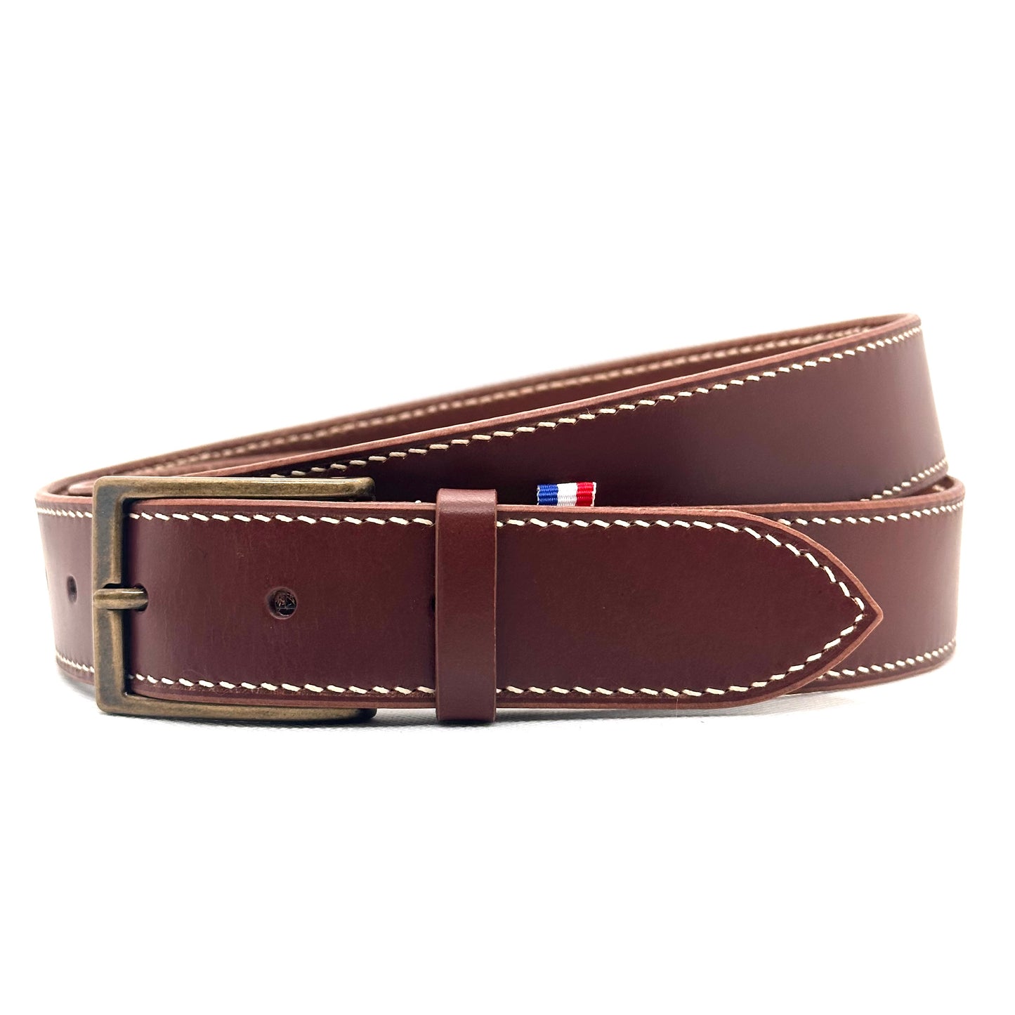 CEINTURE LOUIS - MARRON HAVANE - COUSU MAIN